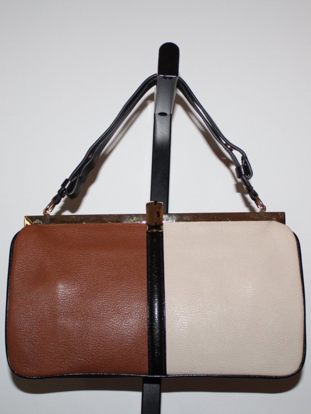 MARNI Colorblocked Shoulder Bag Two Tone Leather Frame Bag Top Clasp